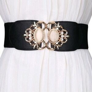 Luxury black Rhinestone elastic Decor wide  Belt Vintage Boho for women‎